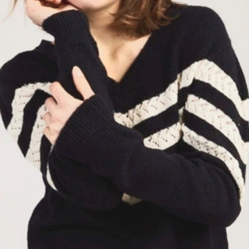 NEW! LOFT Cotton Nautical Varsity Striped Sweater Small.